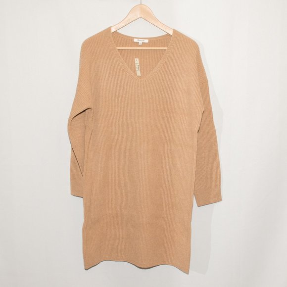 Madewell Tan Ribbed Relaxed V-Neck Sweater Dress - Picture 4 of 6